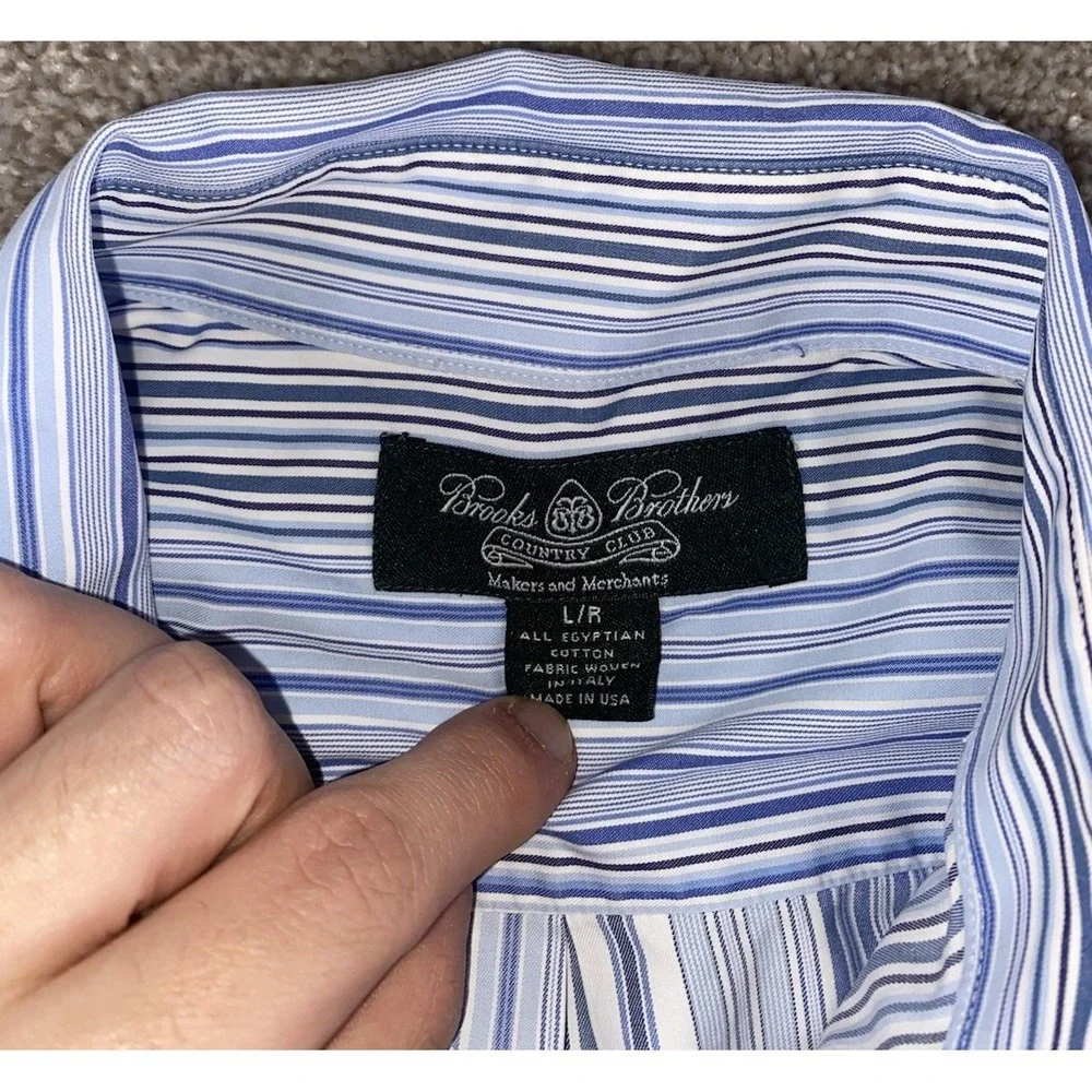 Brooks Brothers All Egyptian Cotton Button Down Shirt Men L Blue Stripped Preppy - Picture 2 of 8